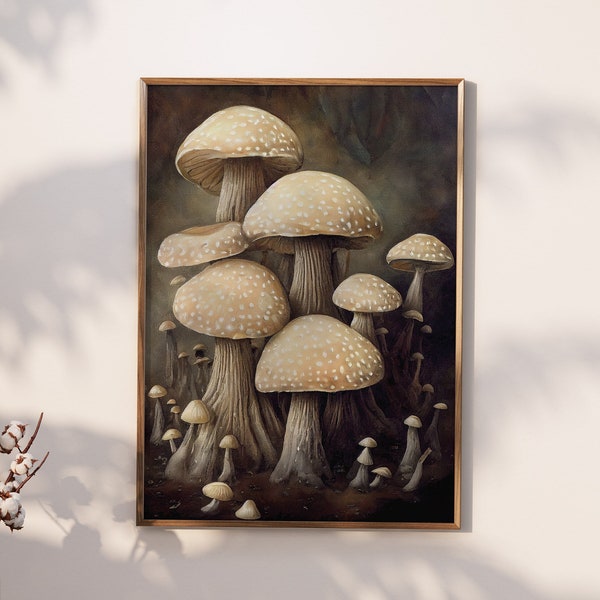 Cottagecore Vintage Mushroom Printable Art #2 - Cozy Antique Aesthetic Digital Painting Printable Cozy Whimsical Wall Decor