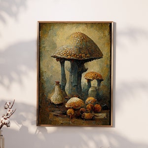 Cottagecore Mushroom Printable Art #1 - Cozy Vintage Antique Aesthetic Digital Painting Printable for Wall Decor