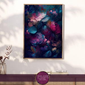 Moody Floral Art Print: Deep Jewel Tones, Maximalist Decor