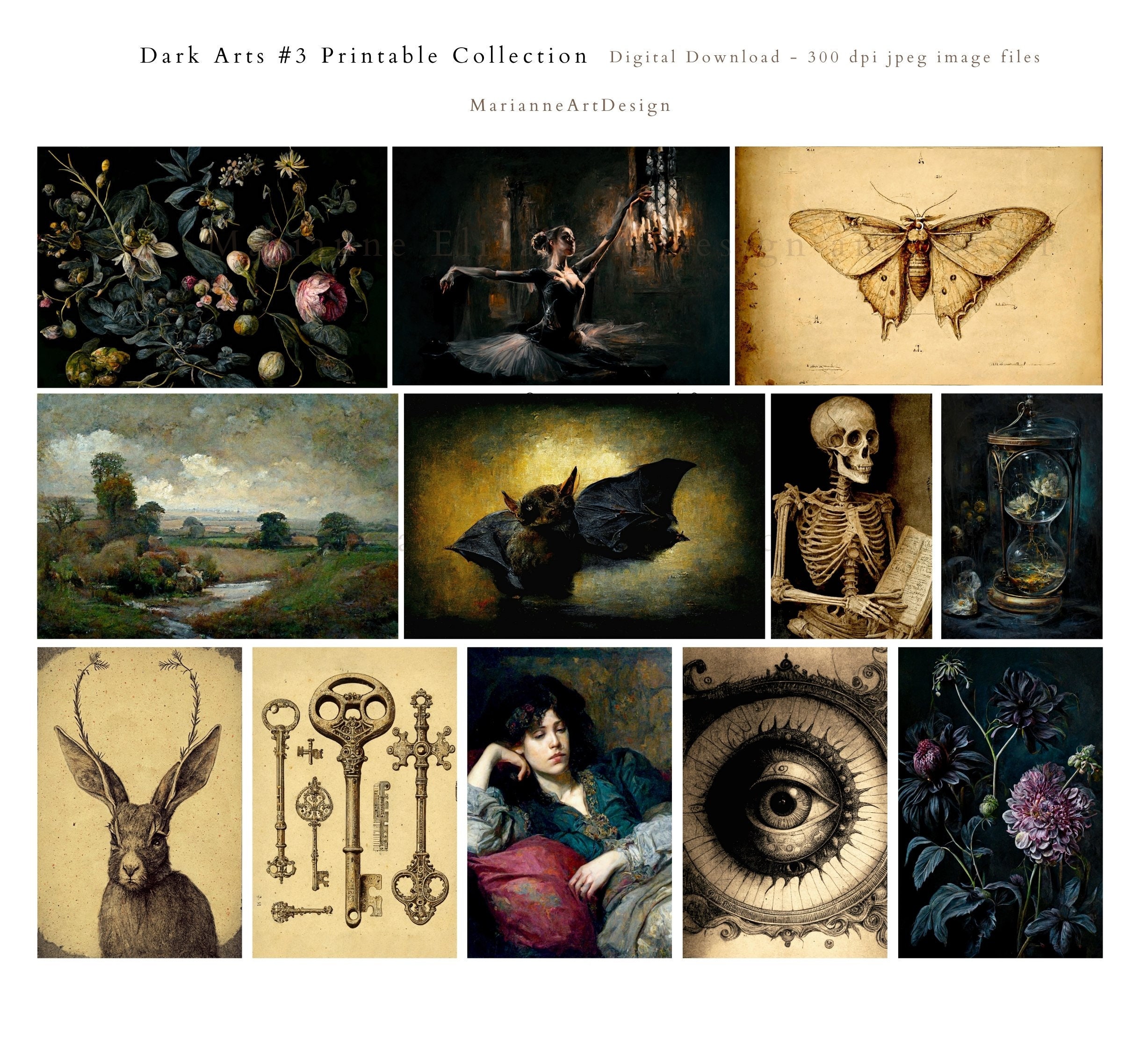 Dark Academia Printable Art Set: Gothic Macabre Gallery Wall (digital ...