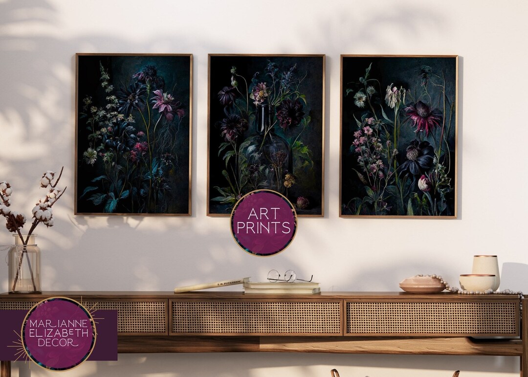 Dark Floral Botanical Art Prints: Moody Gothic Wall Decor, Set of 3 - Etsy