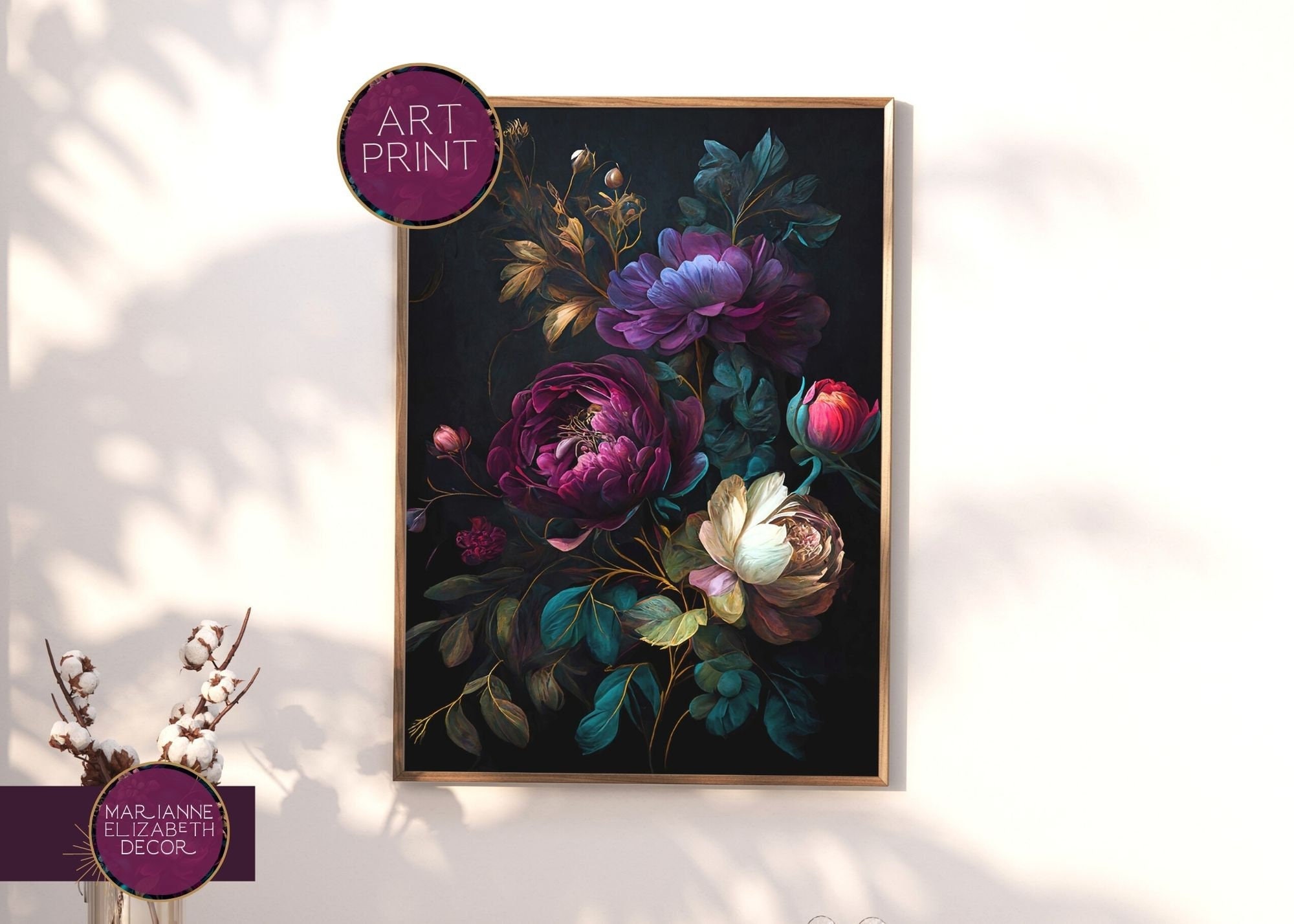Romantic Maximalism Bold Botanical Flower Victorian Digital Painting Dark Academia Artwork | Gothic Decor | Moody Macabre Floral | ART PRINT