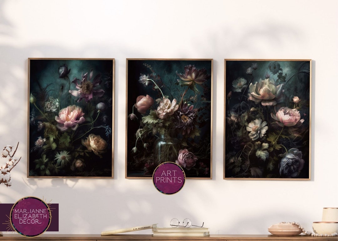 Dark Academia Floral Art Prints: Moody Botanical Set of 3 - Etsy