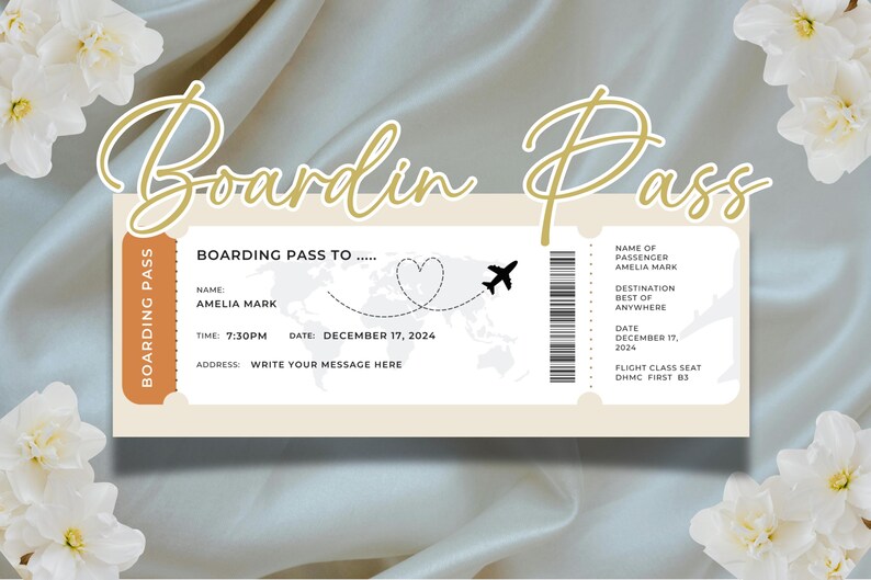 Editable Boarding Pass Template Canva • Custom Travel Ticket ...