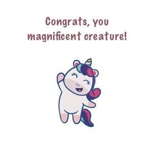 Unicorn Congratulations Card digital download