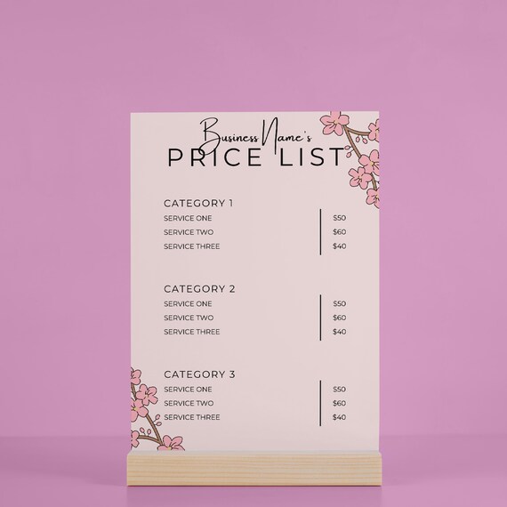 Flower Price List Template for Menu Servicesfloral DIY Canva Etsy