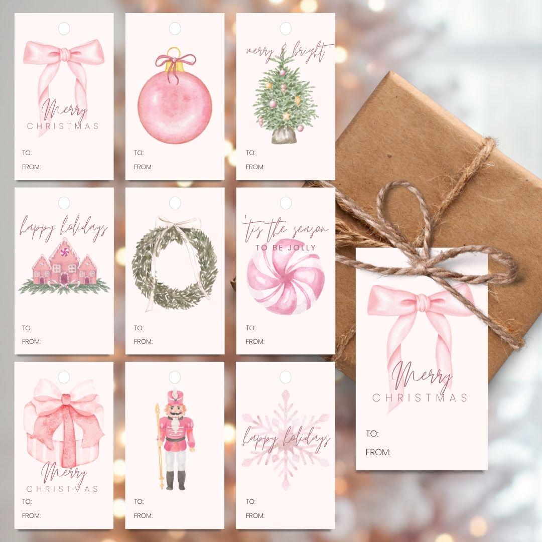 Pink Christmas Gift Tags: Elegant Holiday Present Labels (digital ...
