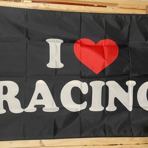 I Love Racing Flag FREE SHIP Race Car Parts Nascar Sprint Car Outlaws All-Star Race Sport Beer Sign Poster Usa 3x5’ Single Side