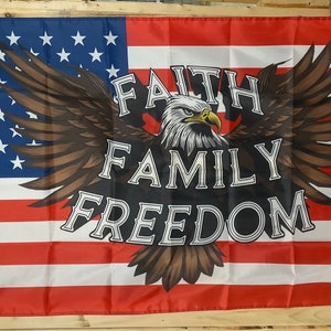 Faith Family Freedom Flag FREE SHIP Religon Priority Jesus Lord Savior Man Cave Church Prayer America Sign Poster Usa 3x5’ Single Side
