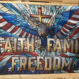 Faith Family Freedom Flag FREE SHIP Religon Priority Jesus Lord Savior Man Cave Church Prayer America Sign Poster Usa 3x5’ Single Side