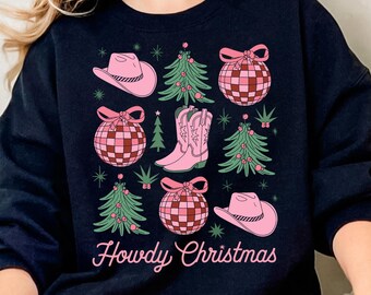 Howdy Christmas Coquette SVG PNG, Retro Western Christmas png, Christmas Cowboy cowgirl svg, Cowgirl Christmas Sublimation, Digital download