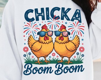 Chicka Boom Boom SVG PNG, Retro 4th of July png, Retro Farm Vibes Svg, Funny Patriotic Chicken png, Chicka Boom Sublimation