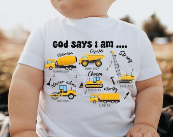 Dios dice que soy un niño de la construcción SVG PNG, niños cristianos Png, niños de la construcción Svg, sublimación de camiseta bíblica para niños pequeños, descarga digital
