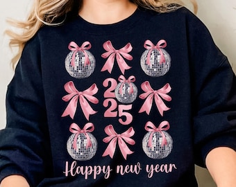 Happy New Year 2025 SVG PNG, Disco Ball New Year's Png, Pink Coquette New Year svg, Disco Balls Png sublimation, Digital download