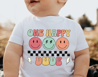 One Happy Dude 1st Birthday Svg Png, Bolt Eyes Happy Face Svg, First Birthday dude Svg, One Happy Dude SVG, Groovy Happy Dude