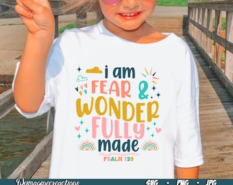 Fearfully & Wonderfully Made SVG PNG, Kids Jesus Sublimation, Bible Verse Christian svg, Toddler png, Christian Sublimation