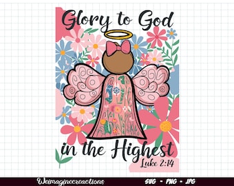 Glory to God in the Highest SVG PNG, Retro Boho Christian Png, Pink Floral Boho png,  Religious Bible verses Sublimation, Digital download