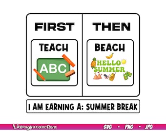 First Teach Then Beach I Am Earning A Summer Break SVG PNG, Summer break Svg, Summer vacation svg, Funny Teacher Png Svg