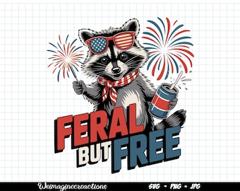 Vild men gratis SVG PNG, Retro 4 juli png, Tvättbjörn 4 juli PNG, Rolig 4 juli Svg, Rolig Patriotisk Tvättbjörnssublimering