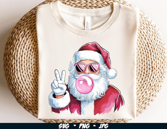 Retro Christmas Santa Blowing Bubble SVG PNG, Santa Claus Bubble