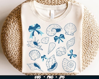 Concha marina azul retro SVG PNG, costera PNG, vibraciones de verano PNG, floral verano PNG, sublimación de verano de moda