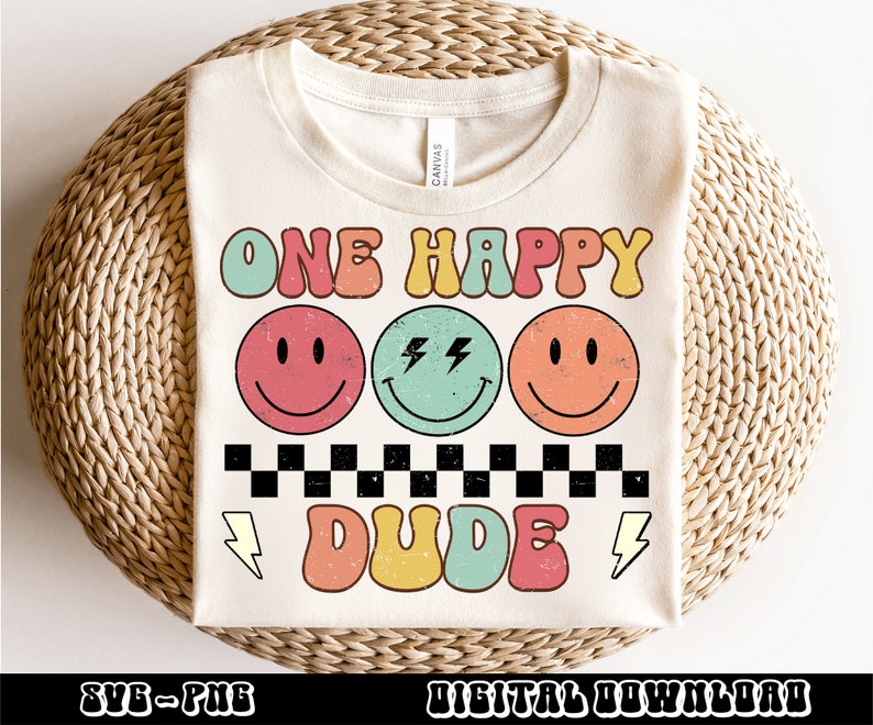 One Happy Dude 1st Birthday Svg Png, Bolt Eyes Happy Face Svg, First ...