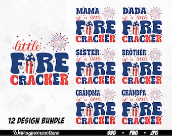 Little Firecracker Family bundle SVG PNG, Matching Family 4th of July Svg, Retro America png, Kids 4th of July png, July 4th Sublimation