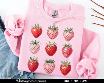 Boho Strawberry Coquette SVG PNG, aquarel Strawberry Coquette png, Strawberry Festival png, retro zomeraardbeisublimatie