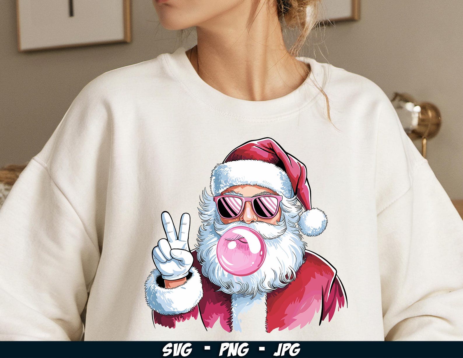 Retro Christmas Santa Blowing Bubble SVG PNG, Santa Claus Bubble Gum ...