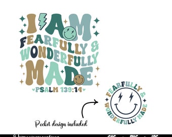 Fearfully & Wonderfully Made SVG PNG, Kids Jesus Sublimation, Bible Verse Christian svg, Toddler png, Christian Sublimation