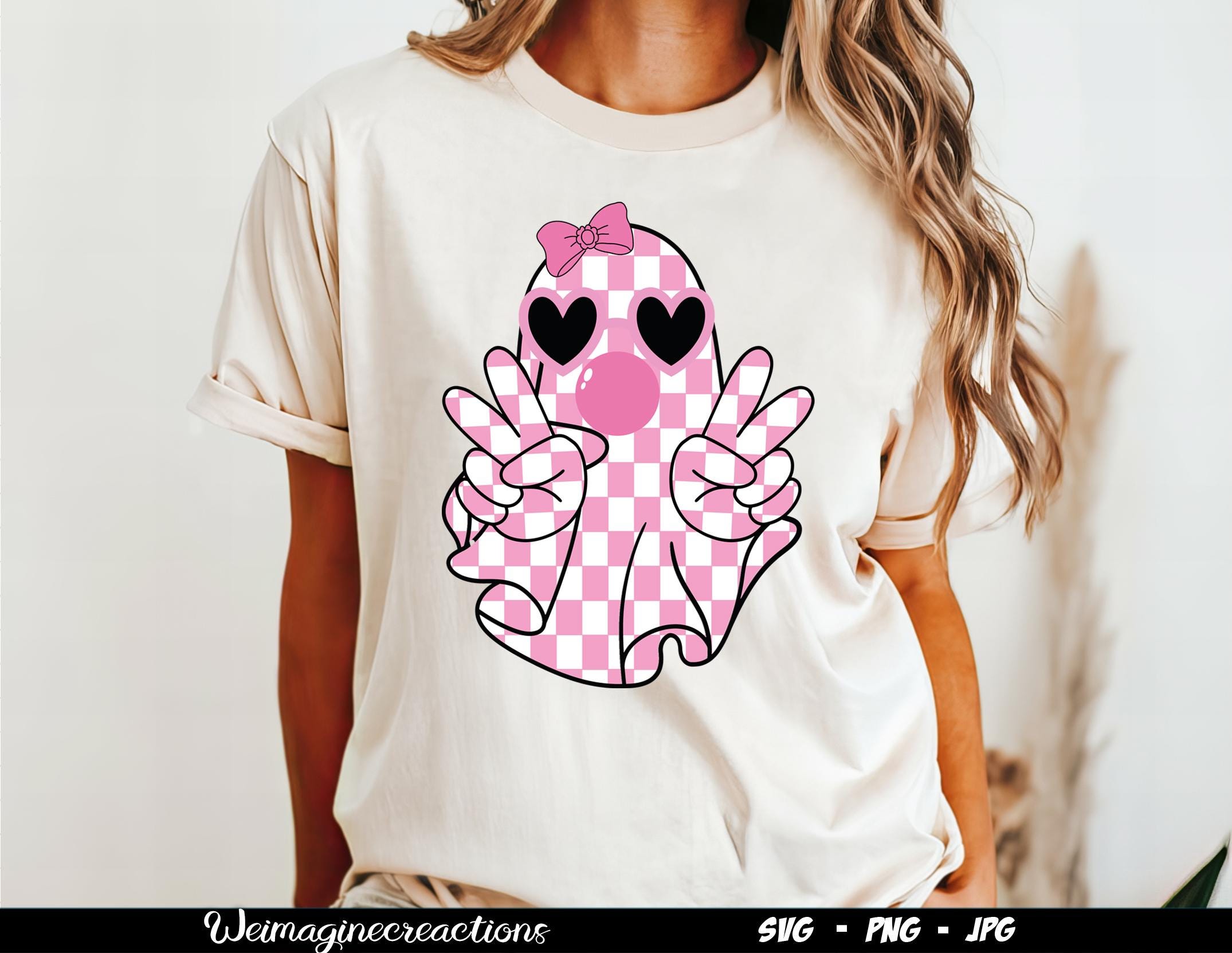 Cute Girly Ghost Blowing Bubble SVG PNG, Cute Halloween Svg, Pink Png ...