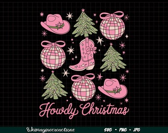 Howdy Christmas Coquette SVG PNG, Western Christmas svg, Christmas Cowboy cowgirl svg, Cowgirl Christmas Sublimation, Digital download