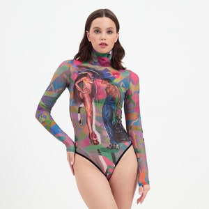 TATTOO BODYSUIT. Premium quality long sleeve for Women. Celebration bodysuit, Mesh bodysuit, Bodysuit dress, Rave bodysuit. image 6