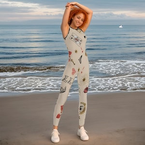 Pantalon de yoga pour femme | Combinaison pour femme | Vêtements de sport pour elle | Vêtements pour le festival | Design unique pour le fitness | Cartes à jouer