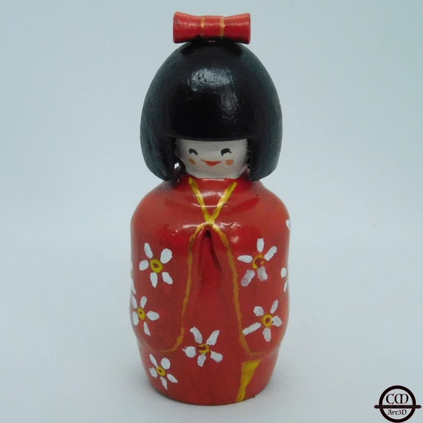 Poupée japonaise kokeshi impression 3D résine peinte à la main