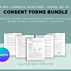 Editable Consent Forms, Botox, Dermal Fillers, Sculptra, Sclerotherapy, IV, Photo, Medical Intake, Printable, Canva Template
