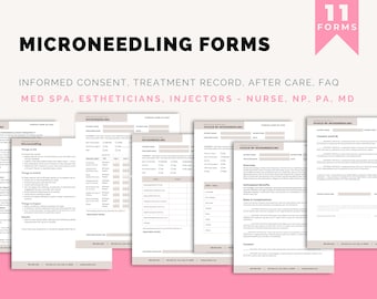 Microneedling Forms, Vivace RF Microneedling Forms, Consent, Treatment Record, FAQ, After Care, Editable, Printable, Canva Template