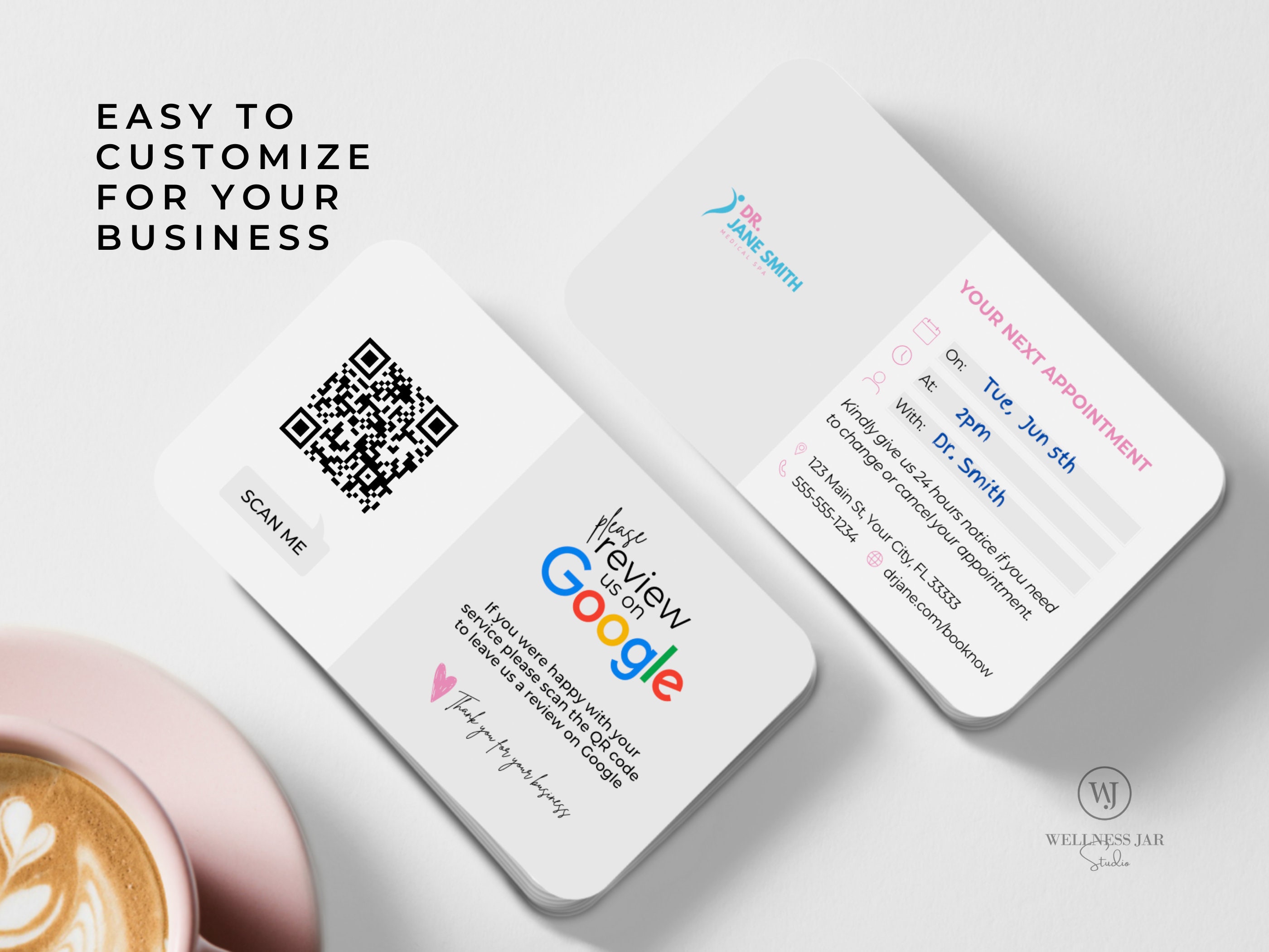 Editable Appointment Reminder Card, Google Review Business Card With QR ...