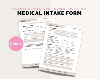 Medical History Form, Patient Health History, Aesthetics, Injectables, MedSpa, Printable, Canva Template
