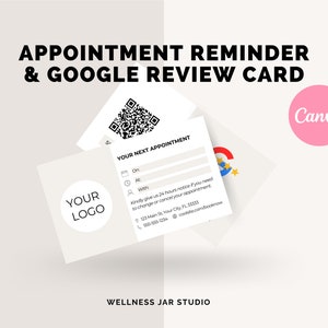 Editable Appointment Reminder Card, Google Review Business Card with QR Code, Digital Appointment Card Design