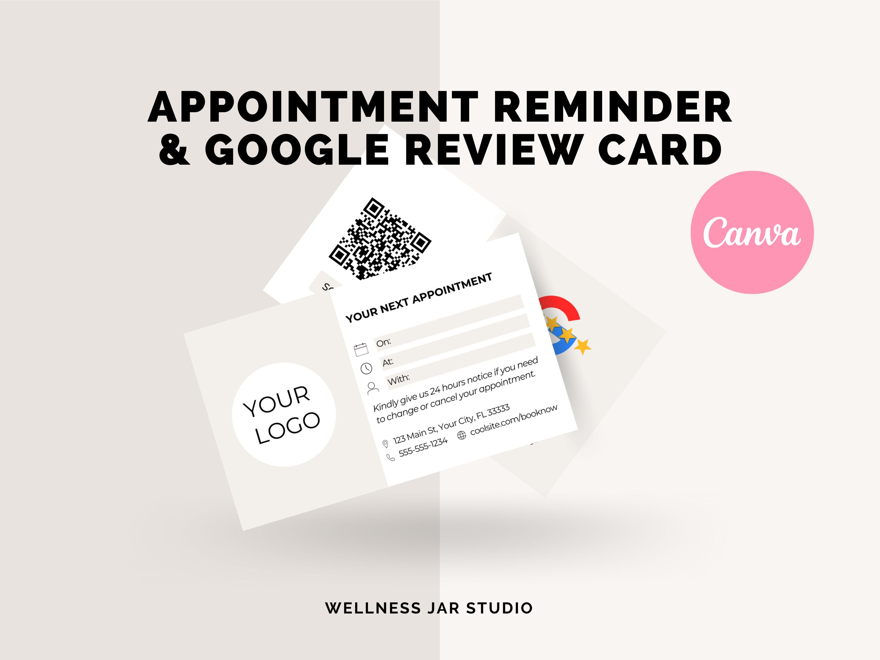 Editable Appointment Reminder Card, Google Review Business Card With QR