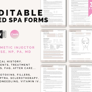 Editable MedSpa Forms, Medical History, Consent, Treatment Record, Botox, Fillers, Sculptra, Sclerotherapy, IV, Printable, Canva Template