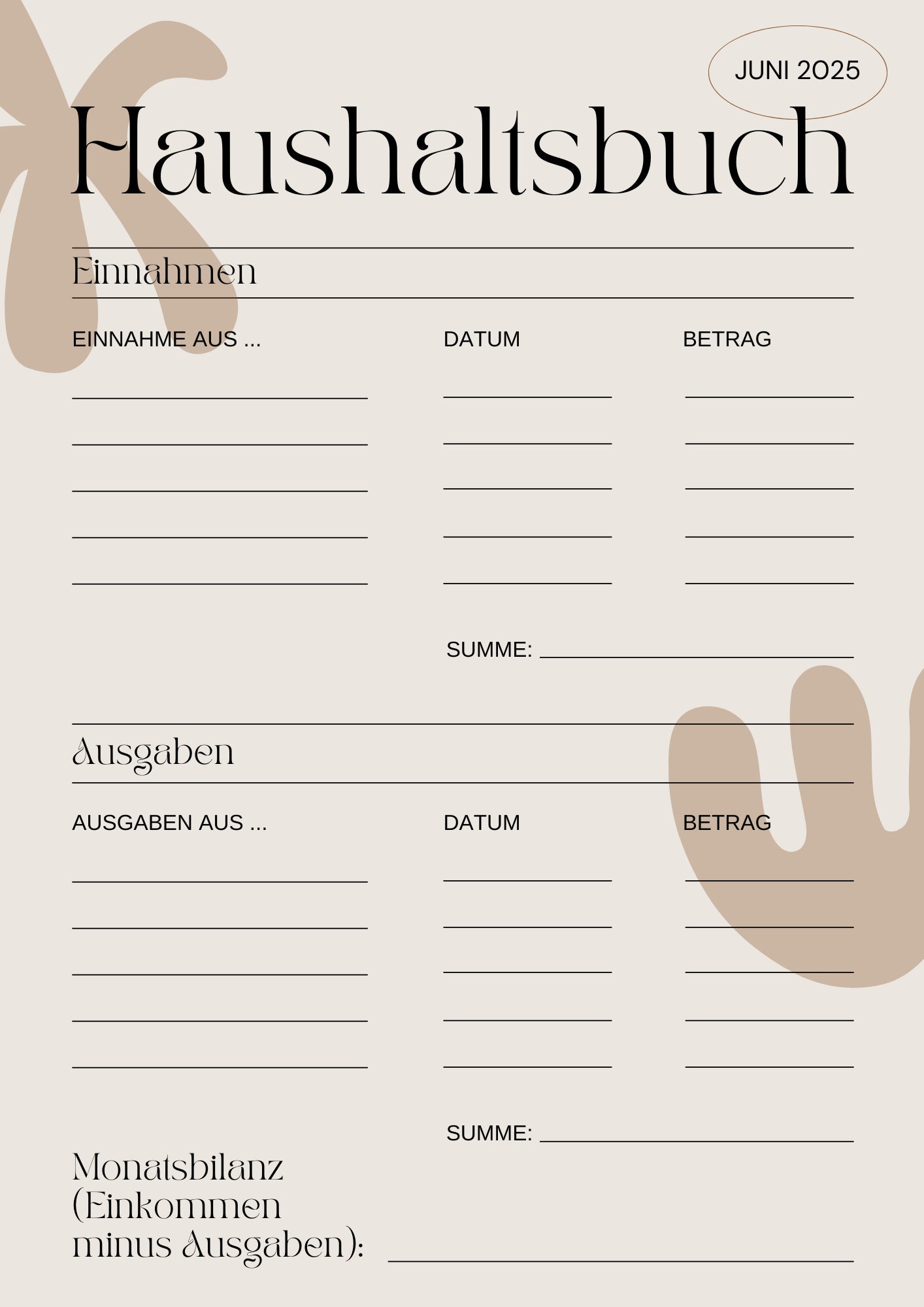 Haushaltsbuch Einnahmen Ausgaben Vorlage Zum Ausdrucken Haushaltsbuch 2022-2023 Digital Planer Monatsbilanz Planer - Etsy