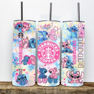 Stitch Pink and Blue Starbucks Tumbler with Lid and Straw-Lilo and Stitch Tumbler-Custom Starbucks Tumbler | Custom Tumbler | Skinny Tumbler