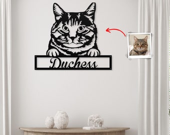 Custom Cat Name Sign, Metal Cat Silhouette, Personalized Pet Wall Art, Cat Wall Decor made with photo, Cat Wallart, Cat Iron Sign
