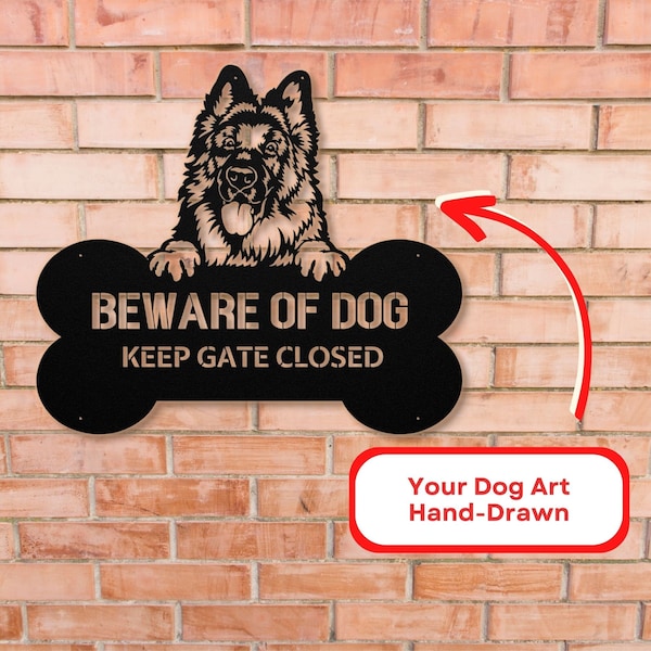 Beware of Dog Sign Keep Gate Shut Beware of Dogs Sign Metal Dog Gate Sign Funny Dog on Premises Sign Dog Planning Escape Custom Dog Sign