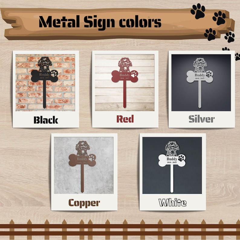Pet grave marker metal sign with pet name, years and memorial wishes. Paw print metal sign grave deco for dog and cat . Best trending custom dog, cat and pet memorial gift and grader decoration sign