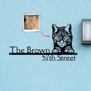 Cat Door Number Sign Custom Cat Address Plaque House  Plate Home Address Family Name Monogram Metal Street Address Number Family Name Sign
