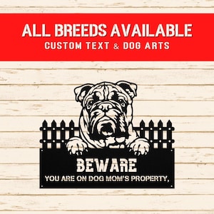 Funny Beware Dog Sign You are on Dog Mom&#39;s Property Cute Dog Warning Sign Gate Fence Yard Metal Sign Custom Dog Alert Sign Be Aware of Dog