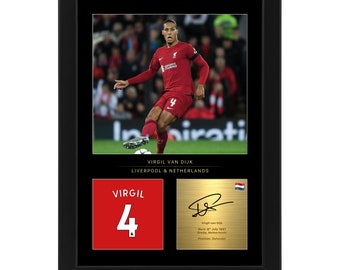 Virgil Van Dijk ingelijst displaycadeau met gereproduceerde digitale handtekening